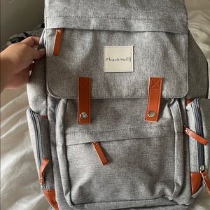 Gray and Brown Classic Backpack with Leather Accents